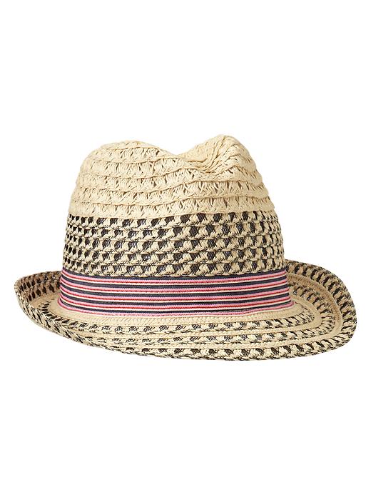 1 of 8 showing, with the color natural of product Striped mix-pattern fedora