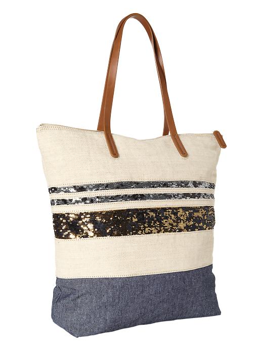 1 of 8 showing, with the color denim of product Sequin stripe tote