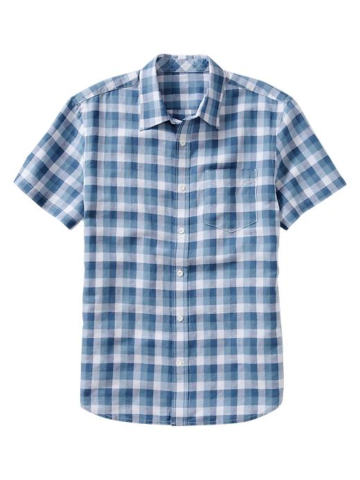 1 of 8 showing, with the color blue plaid of product Linen square plaid shirt