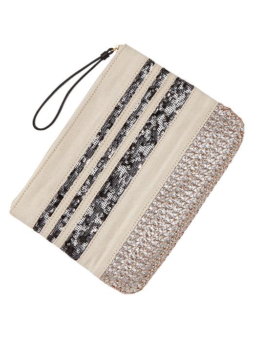 1 of 8 showing, with the color silver of product Sequin stripe zip clutch