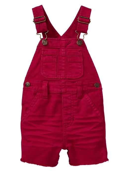 1 of 8 showing, with the color cinnamon candy of product Red short denim overalls