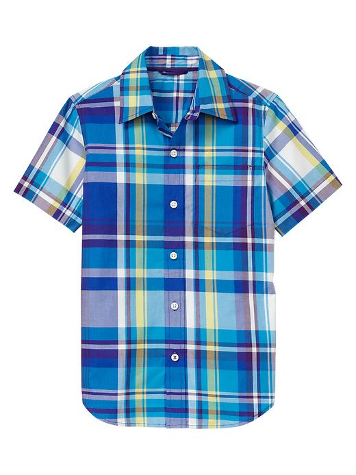 1 of 8 showing, with the color purple plaid of product Short-sleeve multi-color plaid shirt