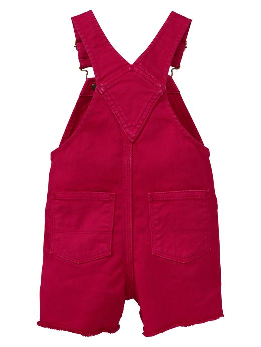 2 of 8 showing, with the color cinnamon candy of product Red short denim overalls