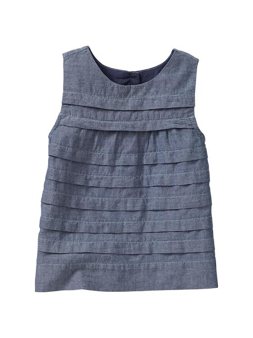 1 of 8 showing, with the color denim of product Pleated chambray top