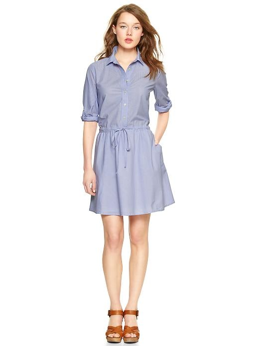 1 of 8 showing, with the color light blue of product Striped roll-sleeve shirtdress