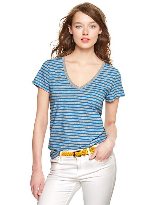 1 of 8 showing, with the color blue of product Essential mini-stripe slub T
