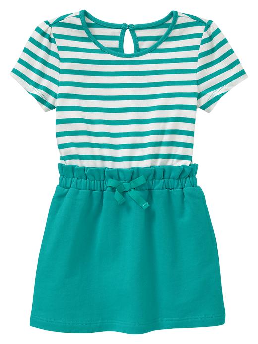 1 of 8 showing, with the color green mirage milk strp of product Striped bow dress