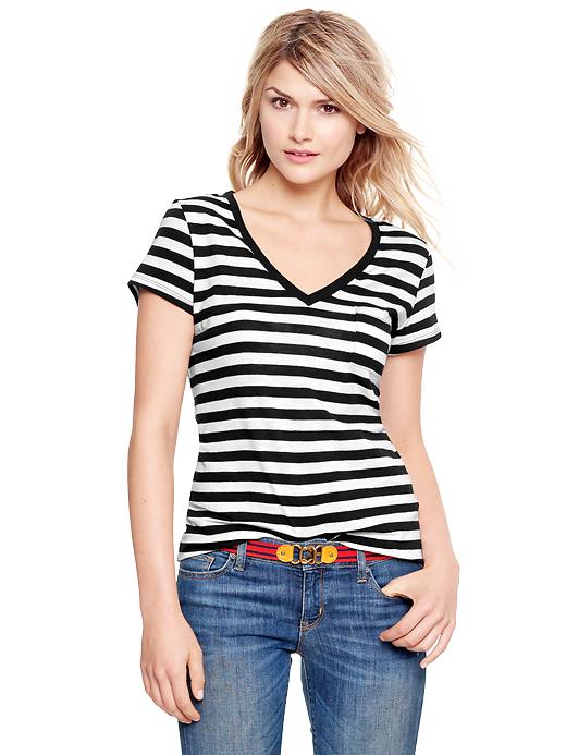 1 of 8 showing, with the color black stripe of product Essential stripe slub T