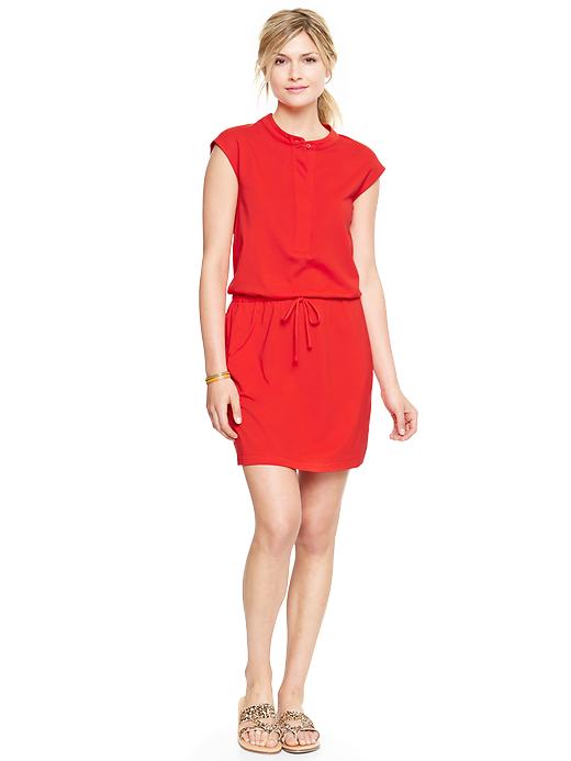 1 of 8 showing, with the color poster red of product Drop-waist jersey shirtdress