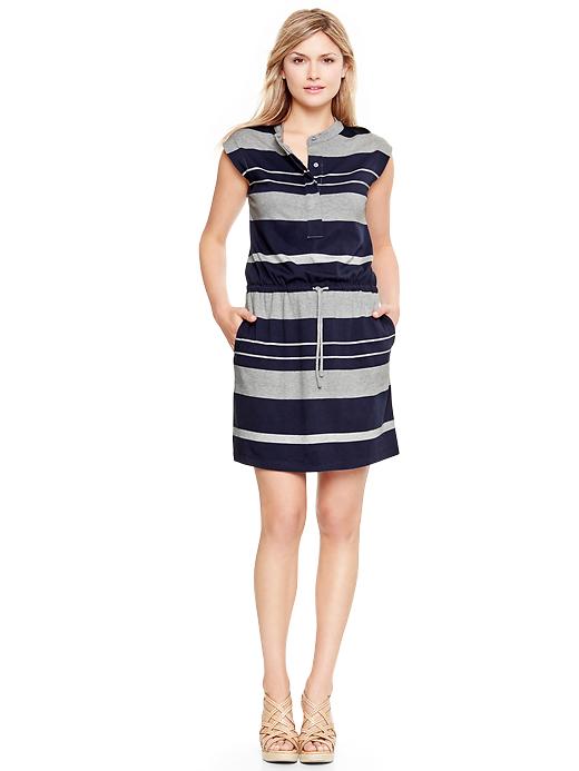 1 of 8 showing, with the color navy stripe of product Drop-waist striped jersey shirtdress