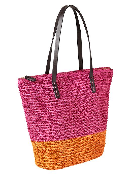 1 of 8 showing, with the color paradise pink of product Colorblock straw tote