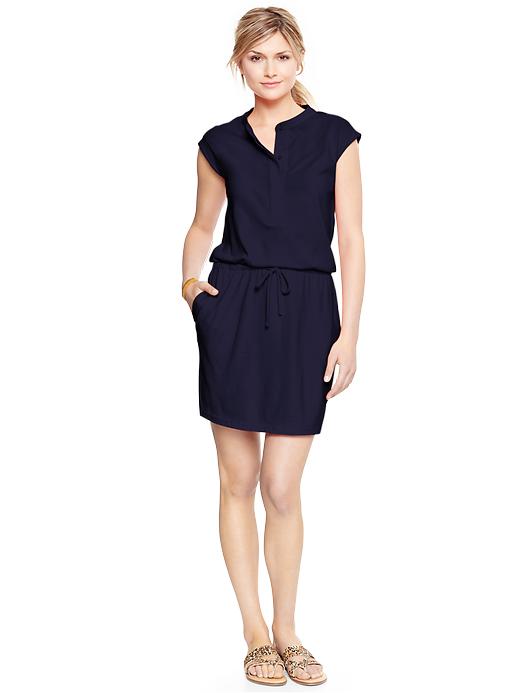 1 of 8 showing, with the color dark night of product Drop-waist jersey shirtdress