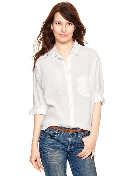 1 of 8 showing, with the color optic white of product Linen dolman shirt