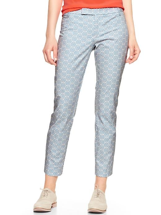1 of 8 showing, with the color geometric blue of product Slim cropped print pants
