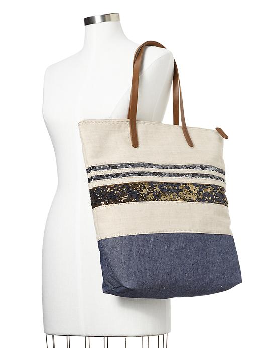 2 of 8 showing, with the color denim of product Sequin stripe tote