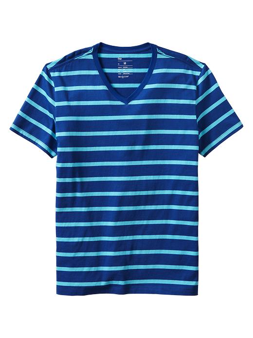 1 of 8 showing, with the color new blue print of product Essential contrast stripe V-neck T