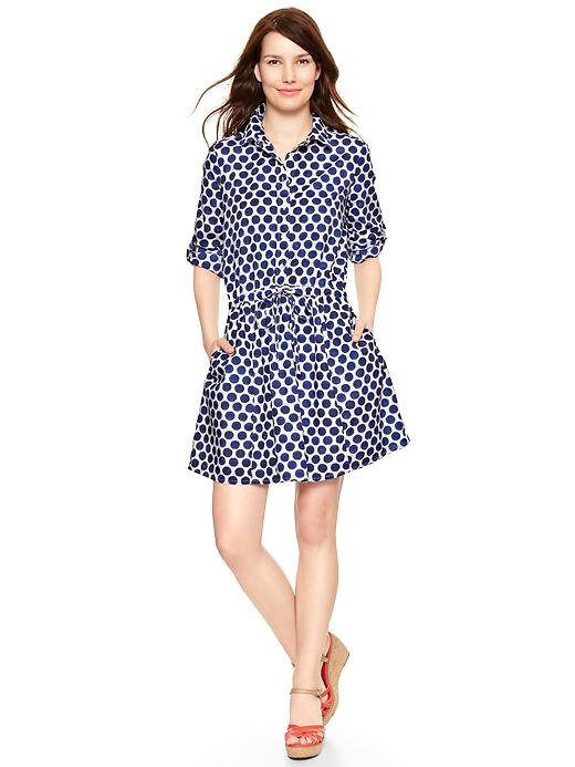 1 of 8 showing, with the color indigo polka dot of product Printed roll-sleeve shirtdress