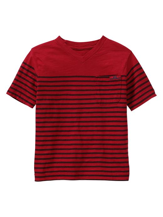 1 of 8 showing, with the color lasalle red of product Striped V-neck pocket T
