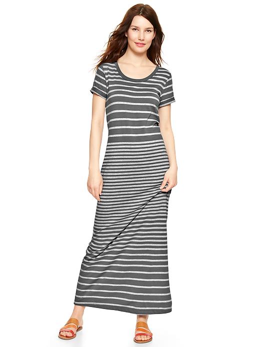 1 of 8 showing, with the color gray stripe of product Striped roll-sleeve maxi dress