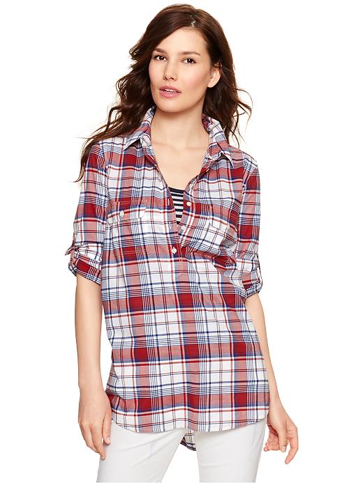 1 of 8 showing, with the color red plaid of product Plaid henley tunic