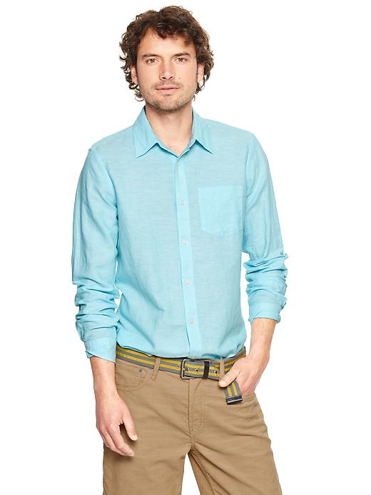 1 of 8 showing, with the color turquoise of product Solid linen cotton shirt