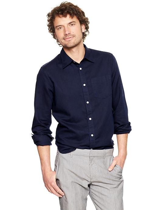 1 of 8 showing, with the color dark night of product Linen patch pocket solid shirt