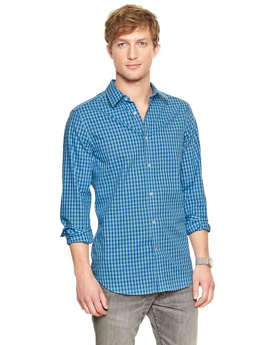 1 of 8 showing, with the color turquoise of product Non-Iron turquoise checkered shirt (slim fit)