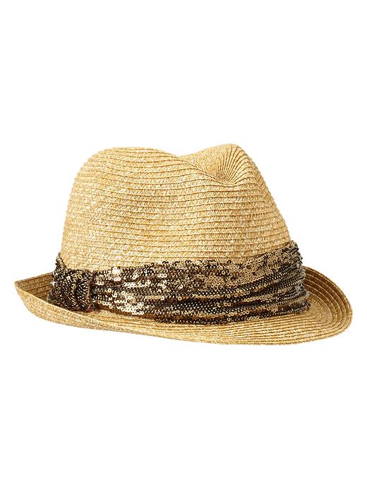 1 of 8 showing, with the color gold of product Sequin straw fedora