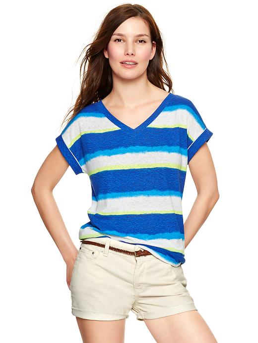 1 of 8 showing, with the color brilliant blue of product Textural oversized watercolor-stripe T