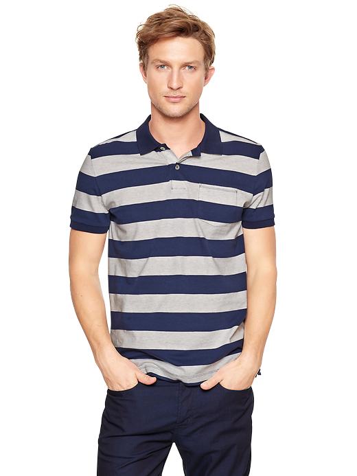 1 of 8 showing, with the color washed navy of product Striped pocket polo