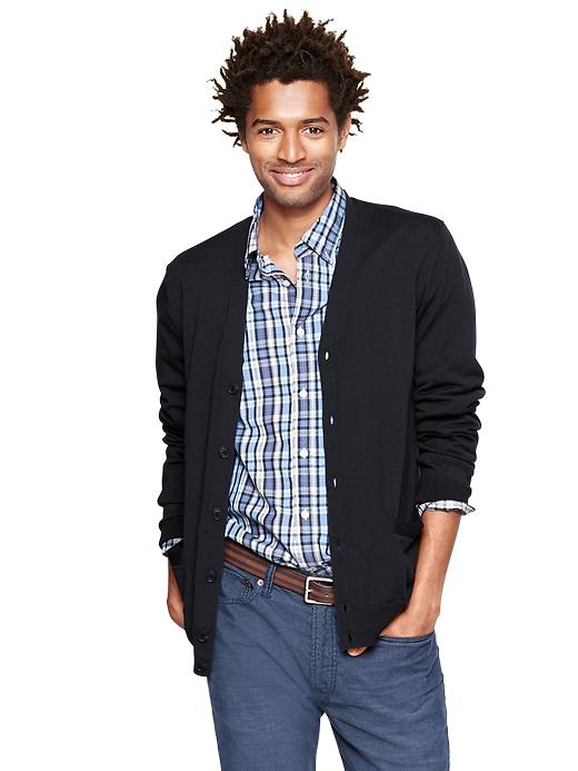 1 of 8 showing, with the color navy heather of product Merino cardigan
