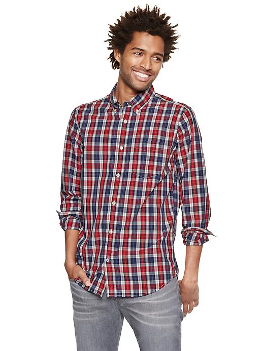 1 of 8 showing, with the color cinnabar red of product Lived-in wash plaid shirt