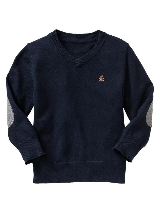 View large product image 1 of 1. V-neck elbow-patch sweater