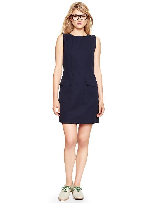 1 of 8 showing, with the color navy of product Sleeveless twill mini dress