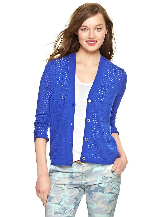 1 of 8 showing, with the color powerful blue of product Pointelle cardigan
