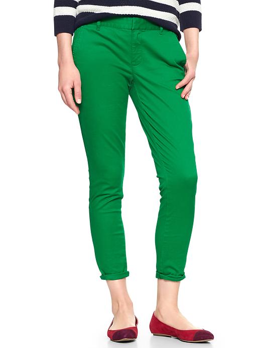1 of 8 showing, with the color extremely green of product Skinny mini skimmer khakis