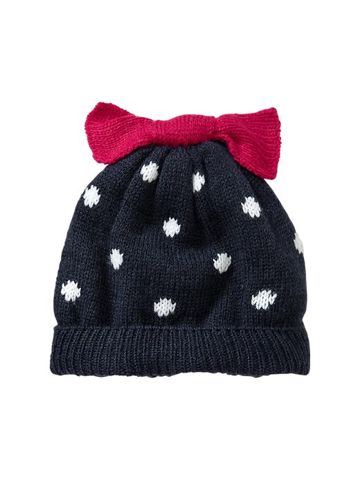 1 of 8 showing, with the color blue galaxy of product Intarsia dot bow beanie