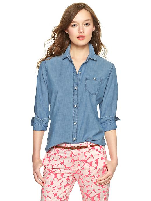 View large product image 1 of 3. 1969 chambray one-pocket shirt