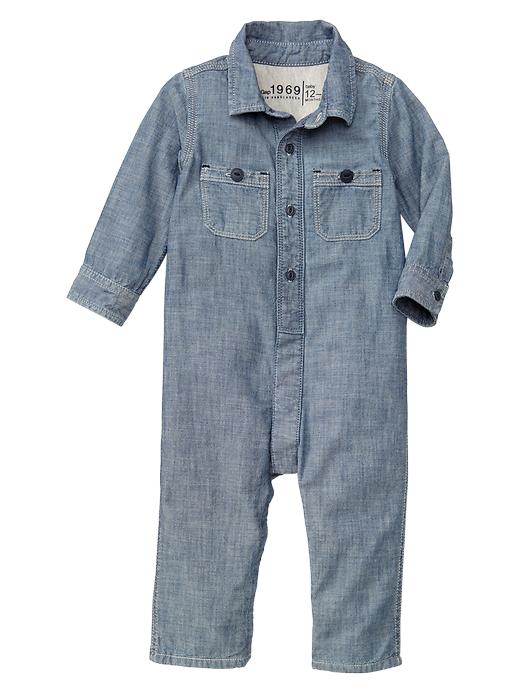 1 of 8 showing, with the color denim of product Chambray button one-piece