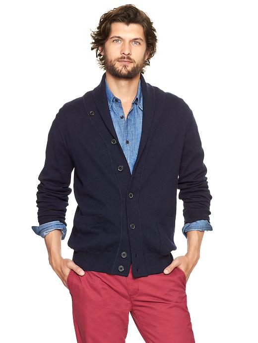 1 of 8 showing, with the color true navy of product Cotton cashmere shawl cardigan