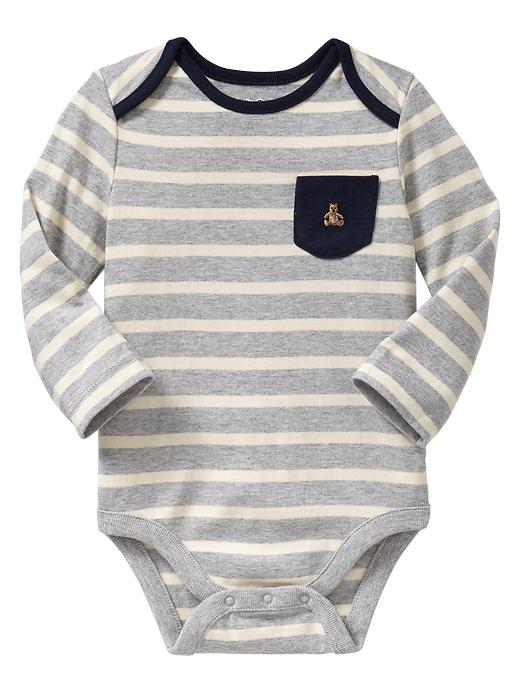 1 of 8 showing, with the color gray of product Stripe pocket bodysuit