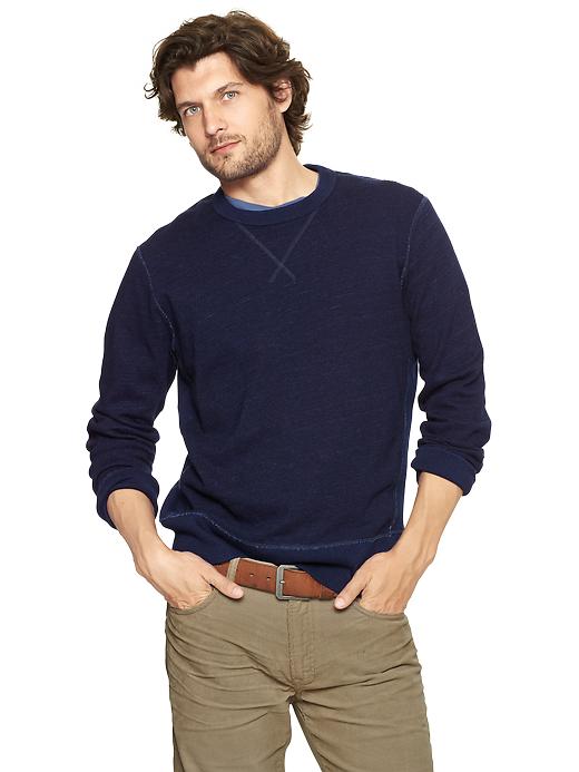 1 of 8 showing, with the color dark wash indigo of product 1969 indigo crewneck pullover