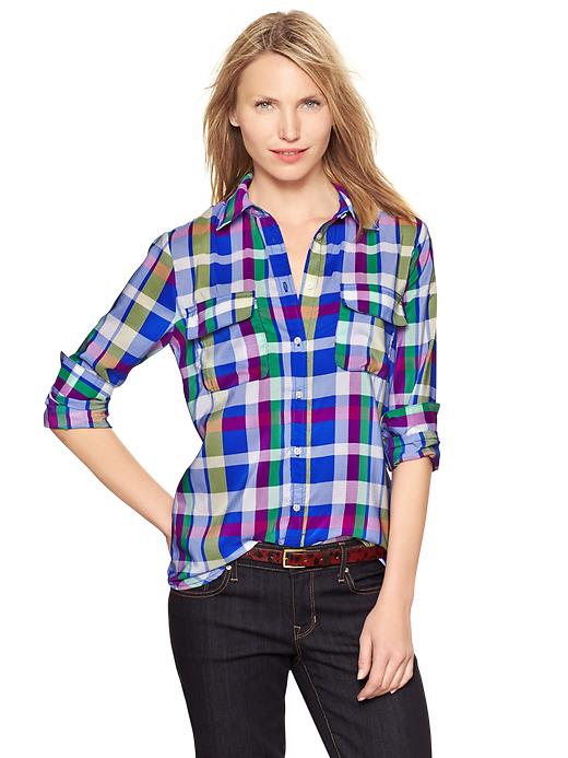 1 of 8 showing, with the color blue plaid of product Plaid camp shirt