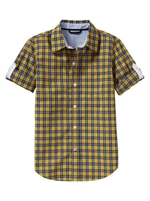 1 of 8 showing, with the color yellow plaid of product Convertible checkered plaid shirt
