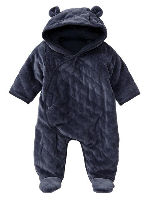1 of 8 showing, with the color navy of product Quilted bear footed one-piece
