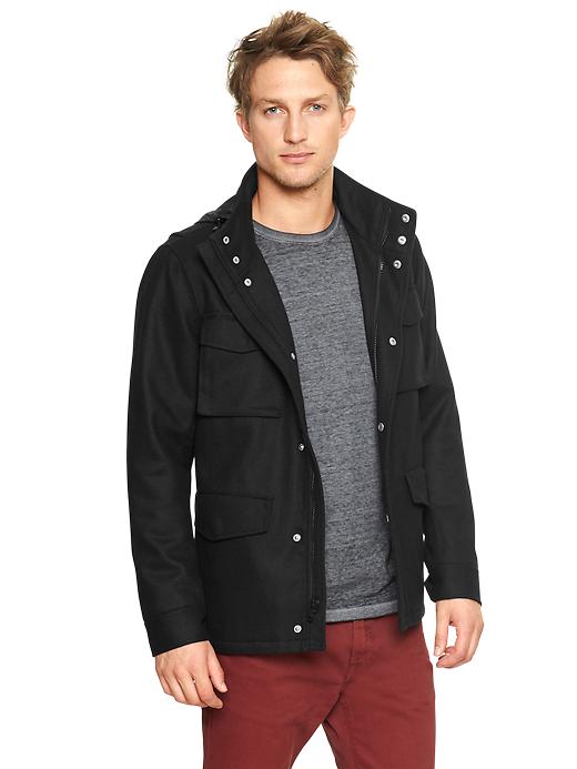 1 of 8 showing, with the color true black of product Wool fatigue jacket