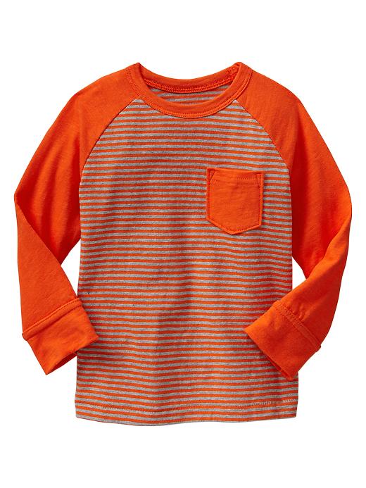 1 of 8 showing, with the color lava orange of product Striped raglan T