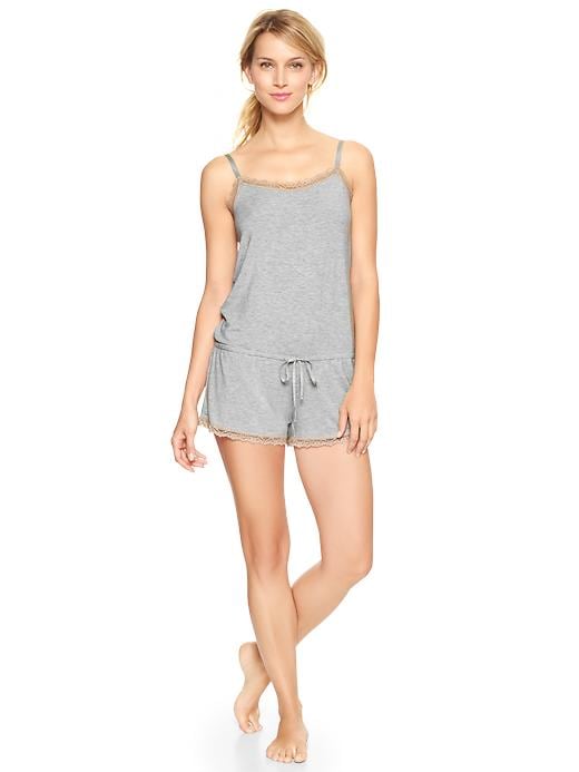 1 of 8 showing, with the color gray of product Lace-trim modal romper