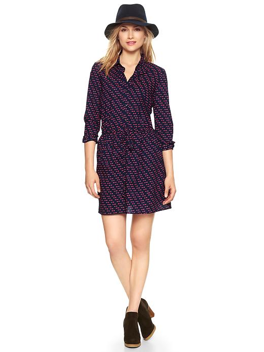 1 of 8 showing, with the color navy of product Printed drawstring shirtdress