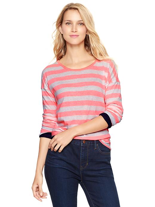 1 of 8 showing, with the color pink stripe of product Contrast-cuff crew T